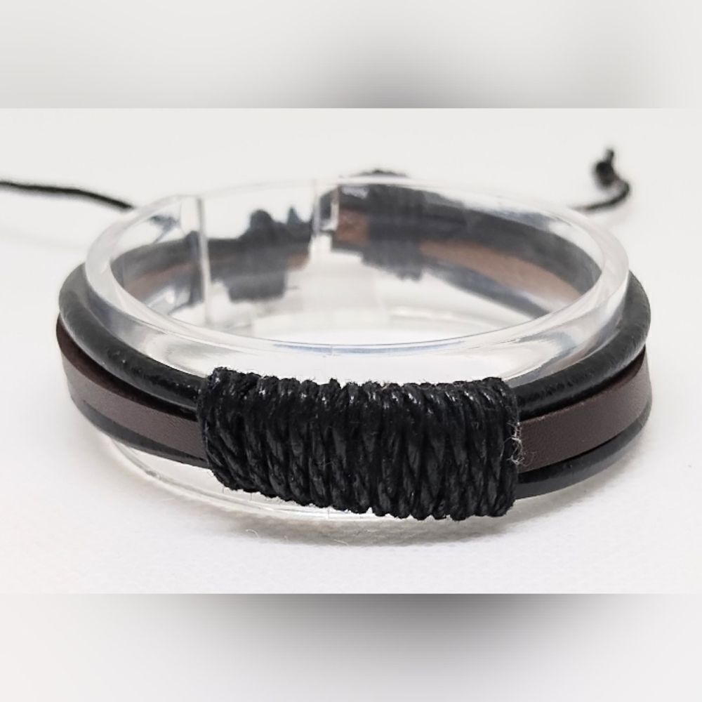 Men's bracelet leather layered brown new e32